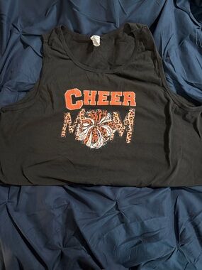 Port and Company Black Tank Top with Orange "CHEER MOM" Graphic
